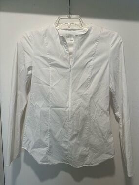 COS White Long-Sleeve Band-Collar Zip Shirt Size 2